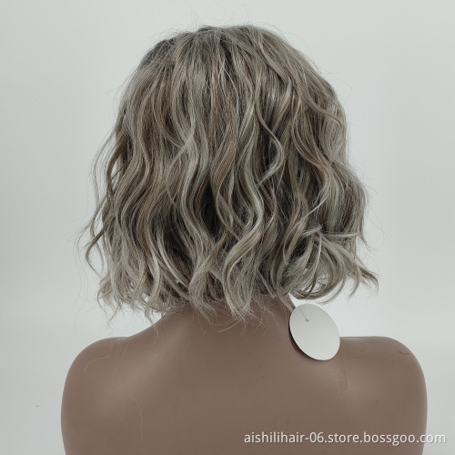 Wholesale Synthetic Wigs Short Ombre Wave Wig With Blonde Brown Root for Women